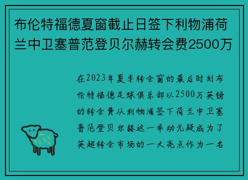 布伦特福德夏窗截止日签下利物浦荷兰中卫塞普范登贝尔赫转会费2500万英镑 布伦特福德夏窗截止日签下利物浦荷兰中卫塞普范登贝尔赫转会费2500万英镑